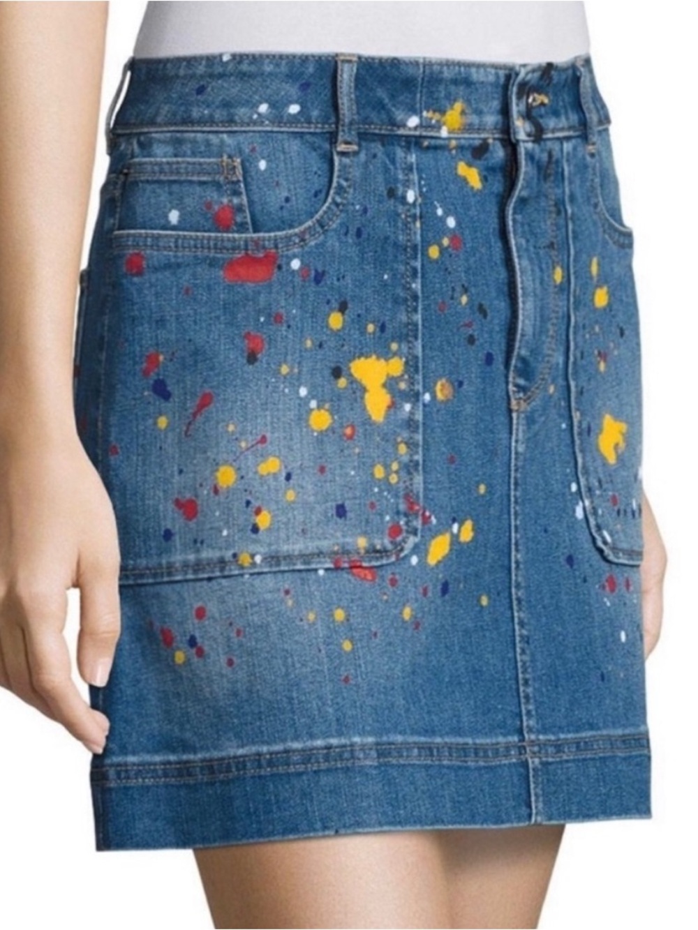 Alice + Olivia Coletta Denim Mini Skirt Splatter Paint Size 4 (28) - Picture 2 of 14